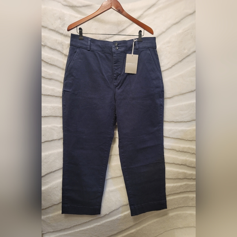 NWT Everlane The Organic Straight-Leg Pant in True Navy Dark Blue Size 16